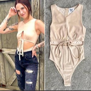 PRINCESS POLLY Esther Cut-Out Bodysuit Beige size 8